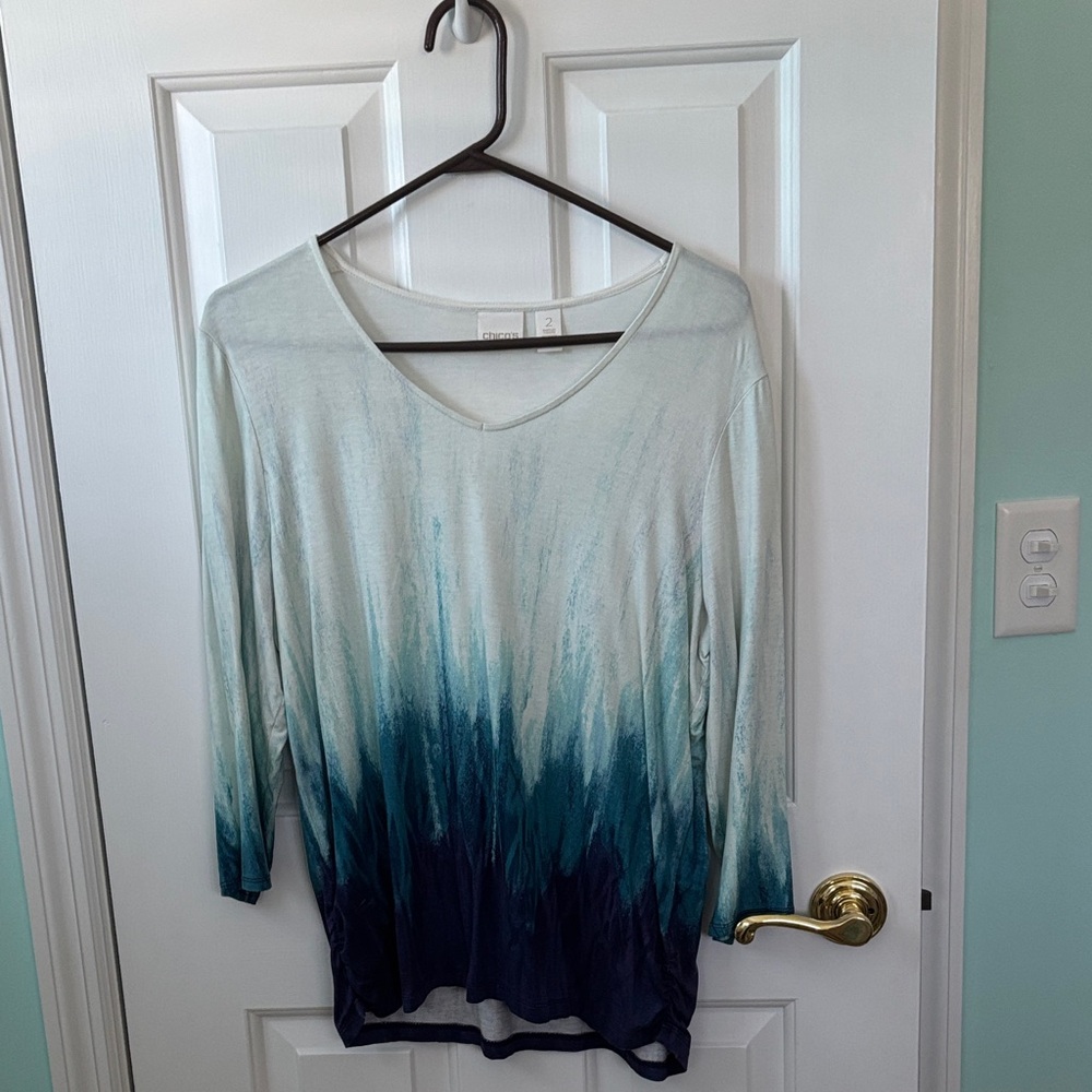 Chico's Ombre Teal and Navy Long Sleeve Top